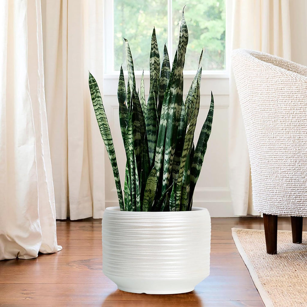 10 Inch Ceramic Plant Pot with Drainage – Large Flower Pot for Indoor Outdoor Plants, Modern Decorative Planter for