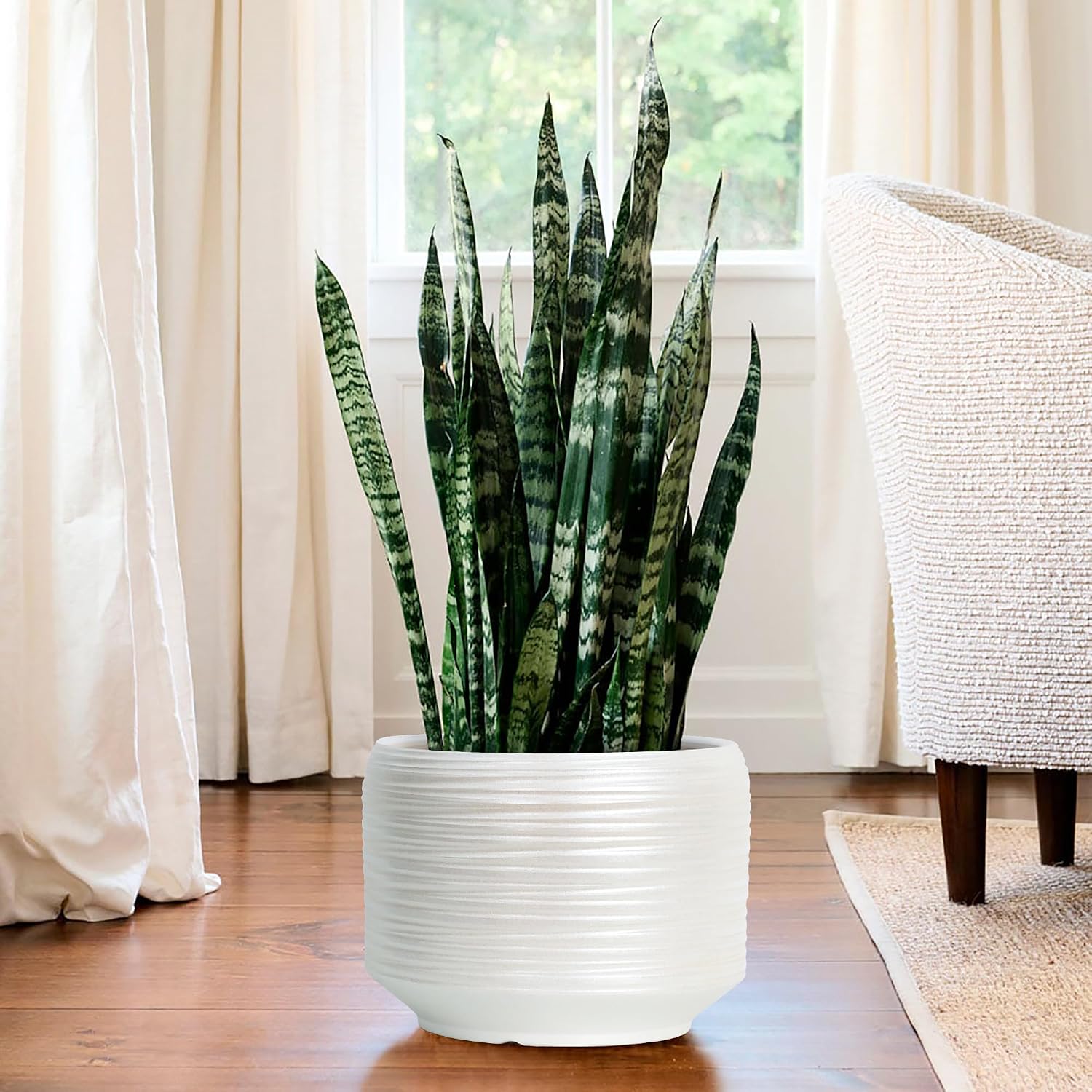 10 Inch Ceramic Plant Pot with Drainage – Large Flower Pot for Indoor Outdoor Plants, Modern Decorative Planter for