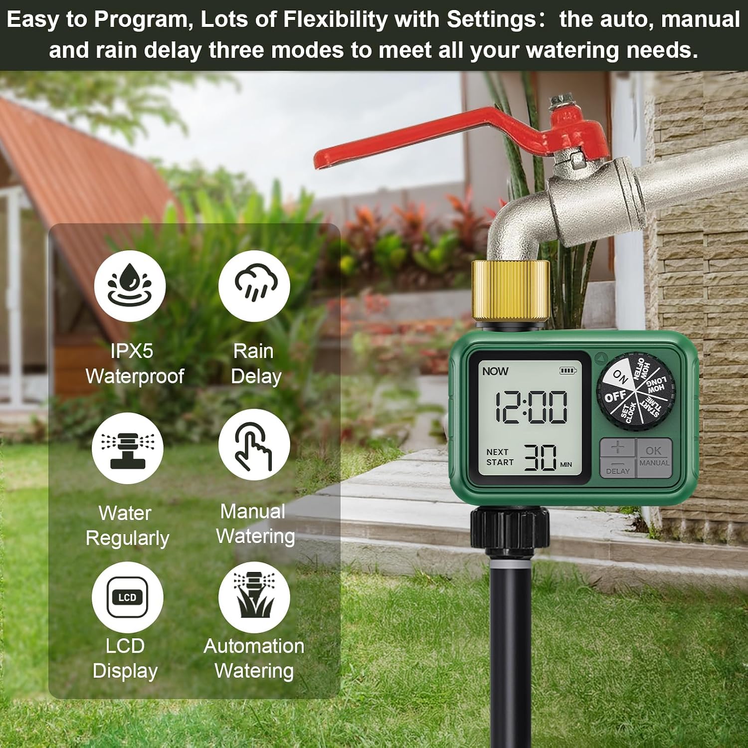 2 Pack Water Timer for Outdoor Garden Hose, Sprinkler Timer | for Garden Faucet Timer with Auto/Manual/Rain Delay Mode
