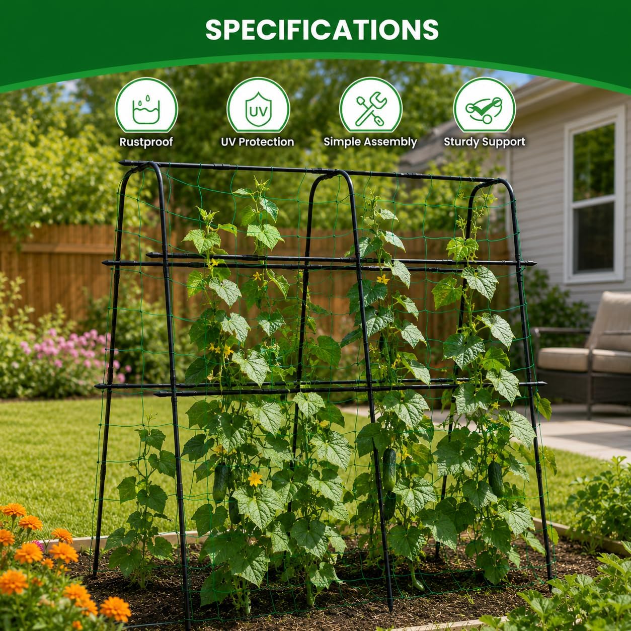 OTOSUNNY Cucumber Trellis for Raised Garden Beds, 5.3x5.3ft Garden Arch Trellis for Outdoor Climbing Plants, 0.55"
