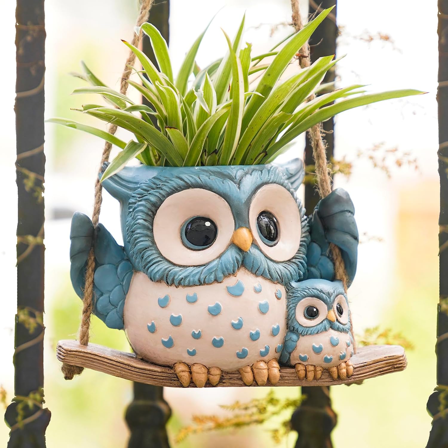 Swing Owl Hanging Planters for Indoor Plants, Cute Small Succulent Pots with Drainage Hole, Unique Resin Plant Hangers