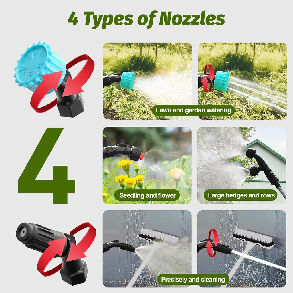 Battery Powered Sprayer Wand with 32.8FT Extended Hose, Electric Garden Sprayer with 3 Speeds & Battery Indicator, 4