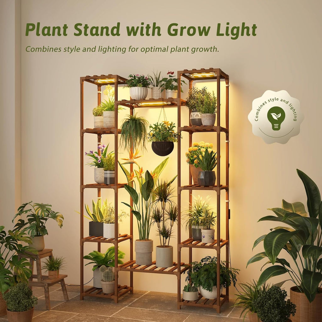 GENTINGBRO Plant Stand Indoor with Grow Lights for Indoor Plants 62.2'' Tall Plant Shelf 12 Tiers Sturdy Plant Rack for
