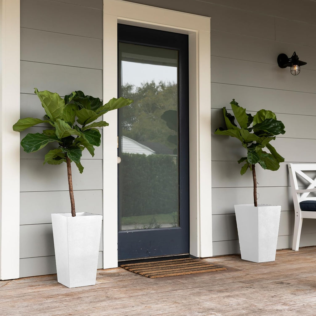 Bloem Finley 20" Tall Recycled Plastic Tapered Planter, White, Set of 2 | Sharp, stylish tapered appearance with a