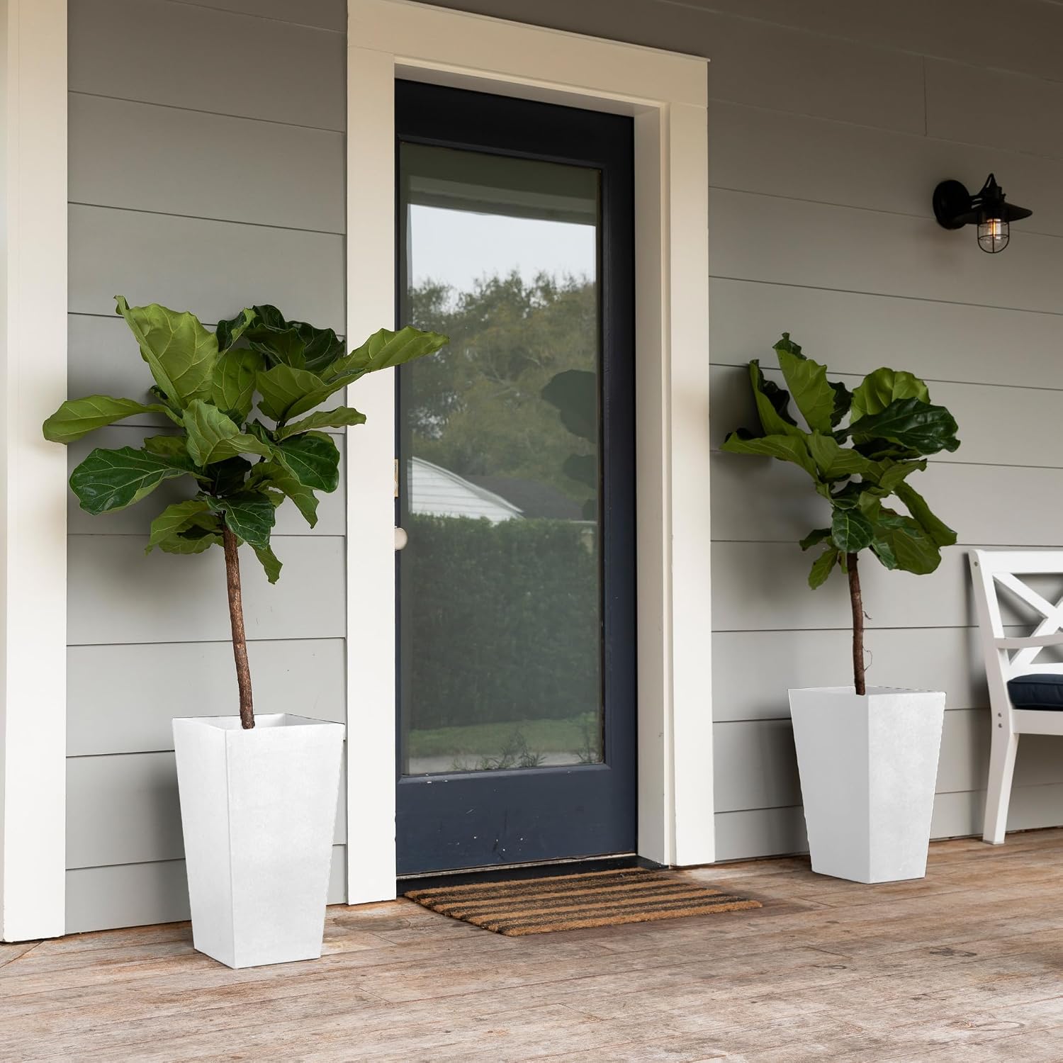 Bloem Finley 20" Tall Recycled Plastic Tapered Planter, White, Set of 2 | Sharp, stylish tapered appearance with a