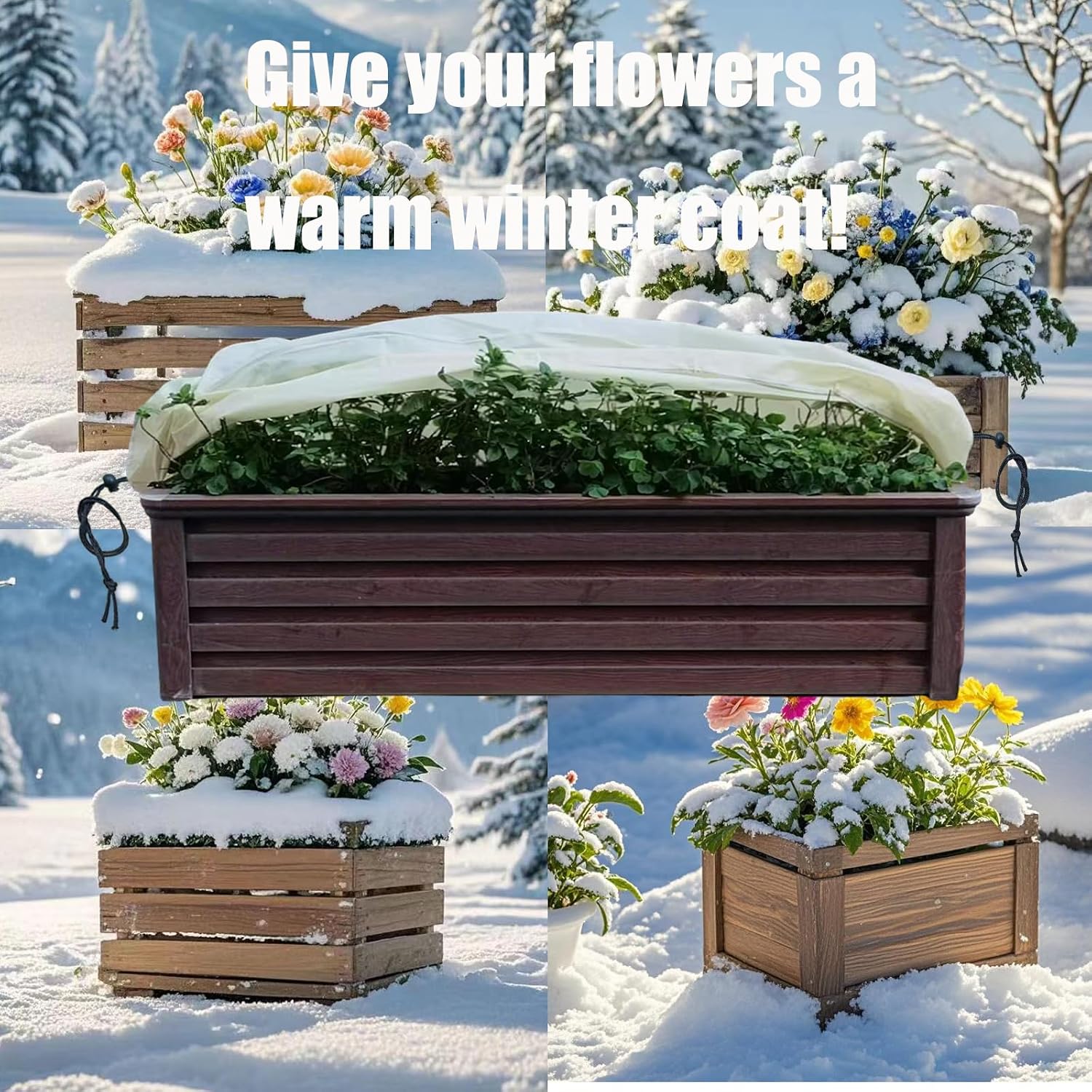 EJW Planter Cover, Plant Covers Freeze Protection,4 Pack 59"*17.7"x15.7" Planter Covers for Winter, Frost Cloths for