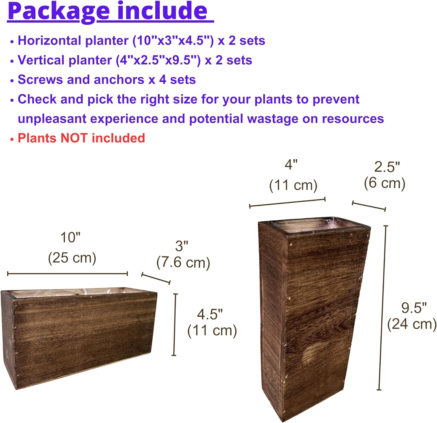 LaLaGreen Wooden Wall Planters (4 Pack) Hanging Wood Planter Box for Plants | Indoor Boxes Plant Holder Vase for Dried