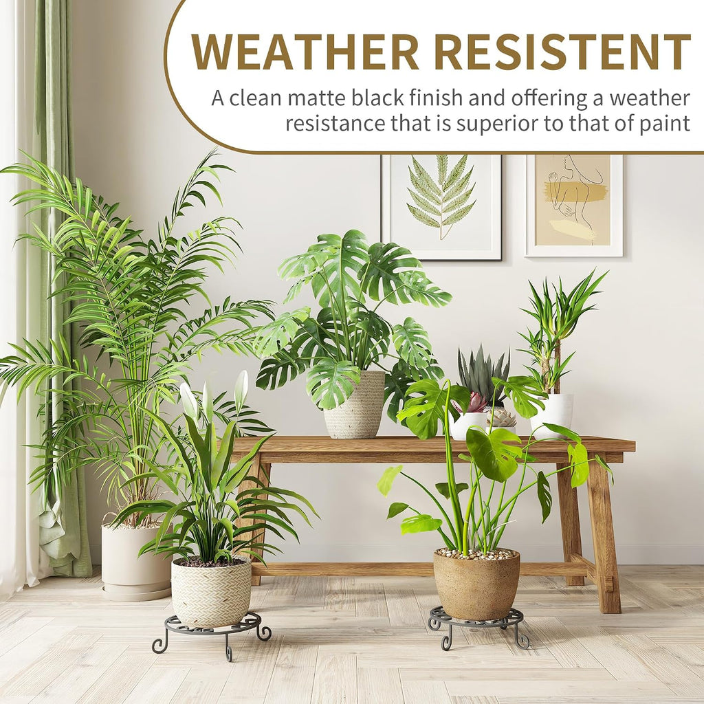 PROWORX 2 Pack 10” Diameter Metal Outdoor Plant Stand Indoor, Black Heavy Duty Potted Holder, Round Anti-Rust Wrought