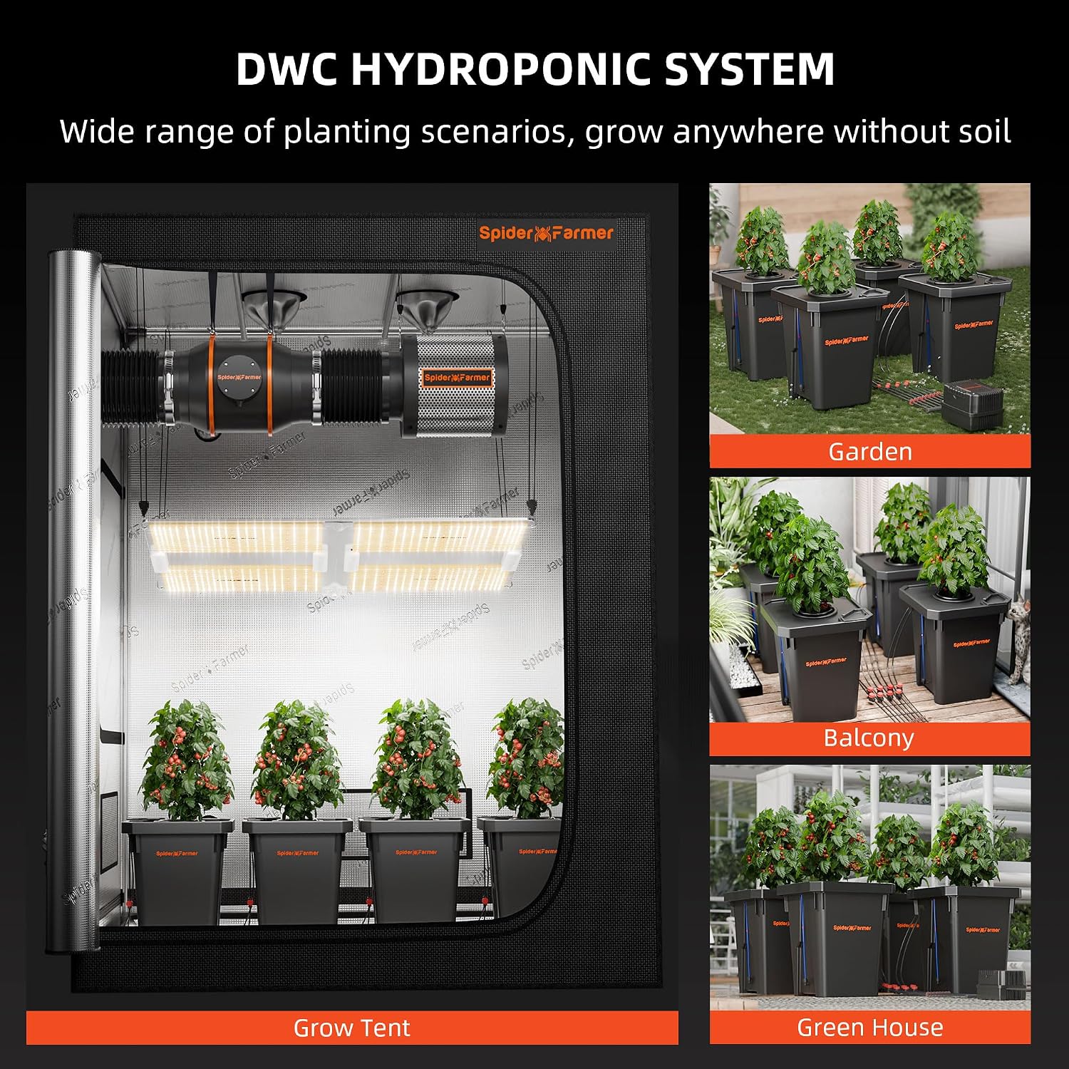 Spider Farmer DWC Hydroponics Growing System Kit 4 Buckets for Indoor Plant | 7-Gallon Deep Water Culture, New