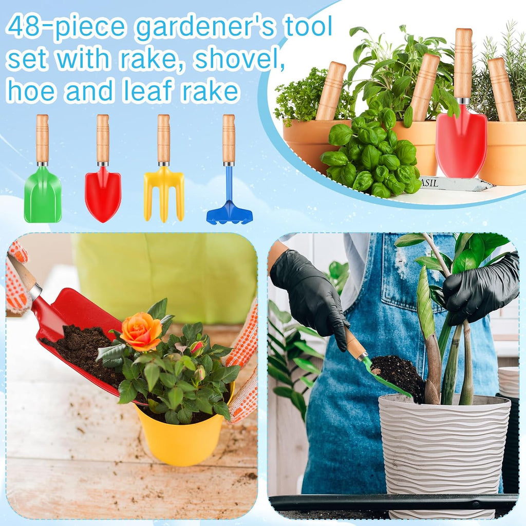100 Pcs 8" Kids Gardening Tools, Metal Beach Sandbox Digging Toys with Wooden Handle, Including Shovel, Rake, Fork and