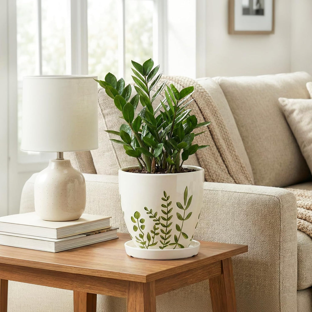 Ceramic Pots for Plants - 6 Inch Plant Pot for Indoor Outdoor Plants, Ceramic Planter with Drainage Hole and Saucer