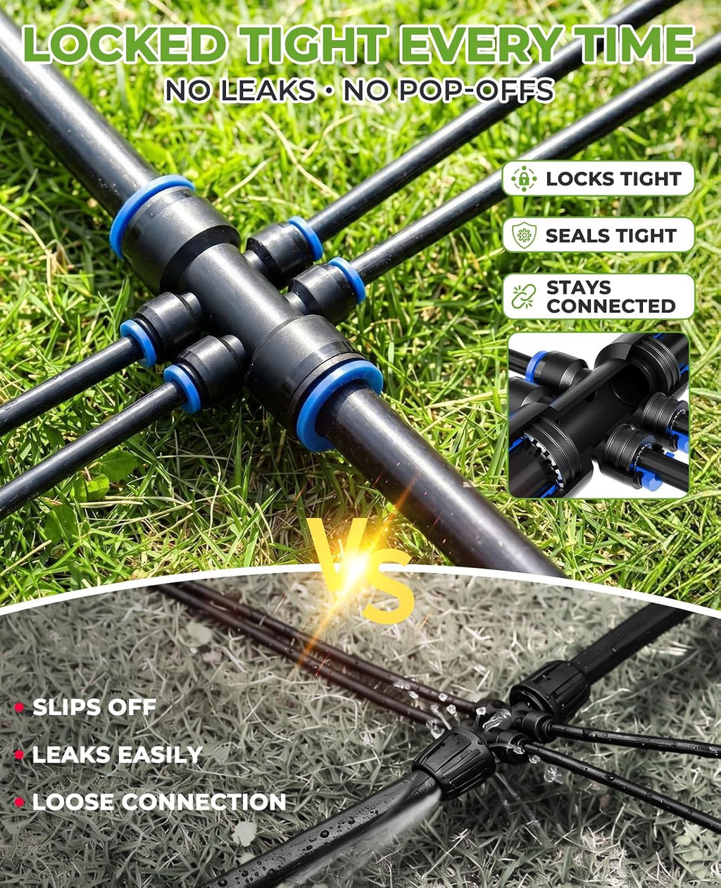 HIRALIY 100FT Automatic Drip Irrigation Kit with Timer | Automatic watering system with quick-connect design, 80FT 1/4"