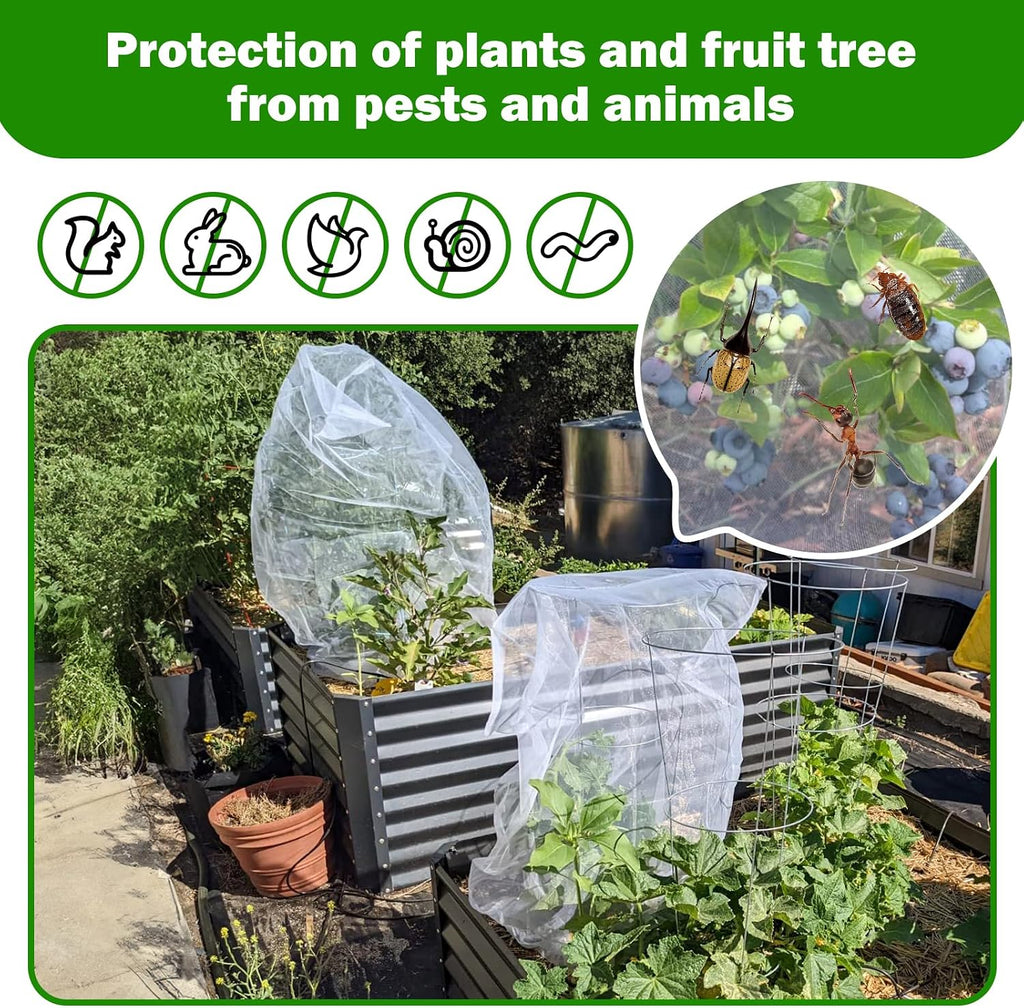 4 Pack Garden Mesh Netting for Plants 2.6x3.3ft - 3.3x4.9ft Insect Bird Netting Pest Barrier Bag with Drawstring 2 Size