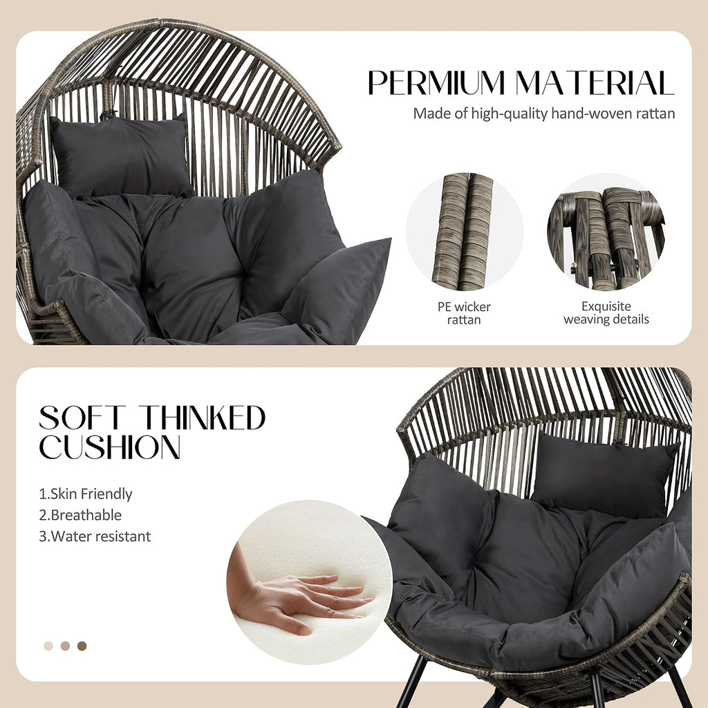 Egg Chair Rocking Chairs, Wicker Patio Chair Oversized Lounger Chair with Cushion for Indoor Living Room Bedroom