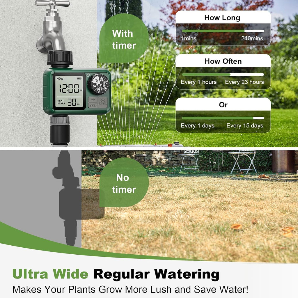 Water Timer for Outdoor Garden Hose, Sprinkler Timer for Garden | Faucet Timer with Auto/Manual/Rain Delay Mode