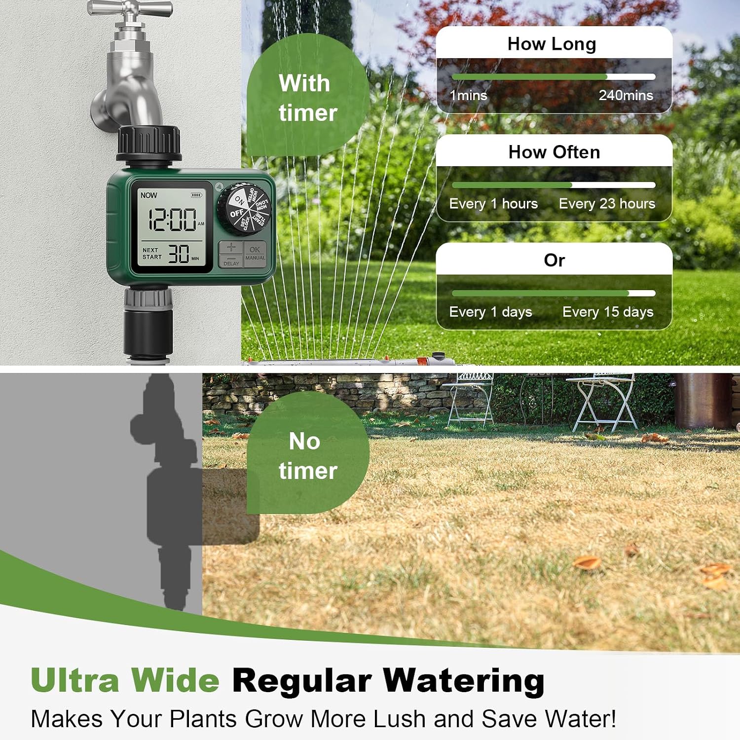 Water Timer for Outdoor Garden Hose, Sprinkler Timer for Garden | Faucet Timer with Auto/Manual/Rain Delay Mode