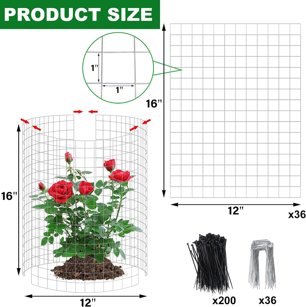 winemana 12 Set Plant Protectors from Animals, Plant Cages for Outdoor | 36 Pcs 16x12 IN Metal Wire Plant Protector