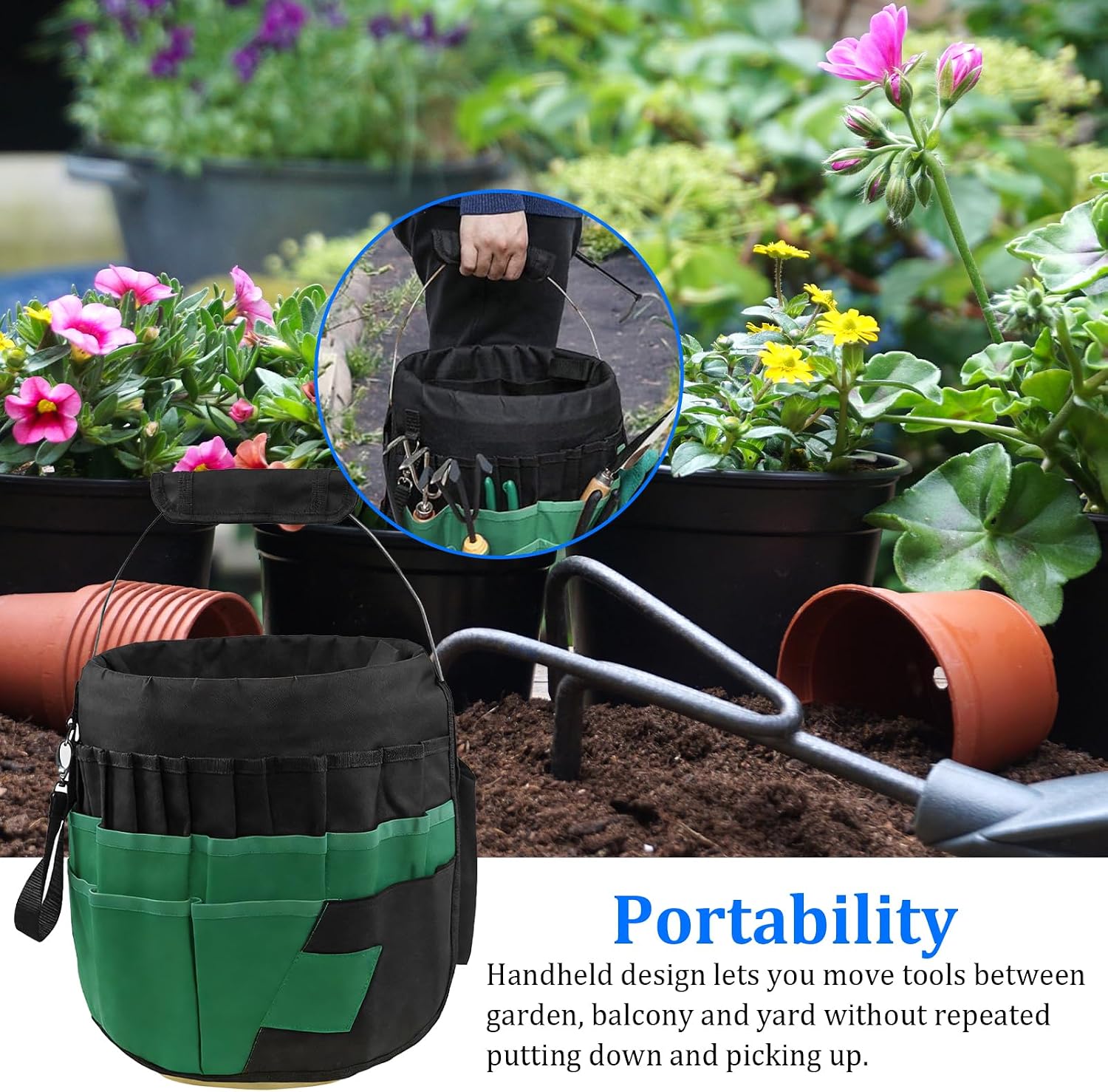 Bucket Tool Bag Organizer with 42 Pockets Multi-functional Garden Tool Bag Organizer 5 Gallon Bucket Tools Kit for