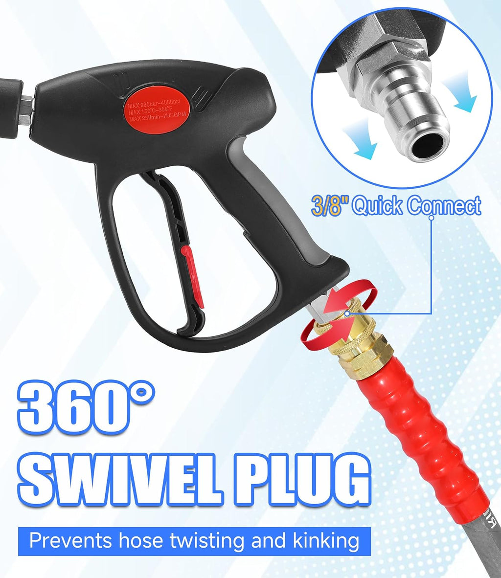 M MINGLE Swivel Pressure Washer Gun with Extension Wand, 3/8" Quick Connect | 4000 PSI High Pressure Spray Gun with 5
