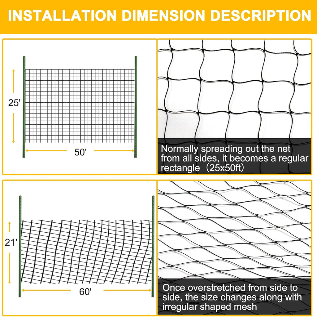 Bird Net 25'x50' with 1" Mesh Nylon Bird Netting for Garden, Poultry Netting Heavy Duty Aviary Netting Chicken Coop