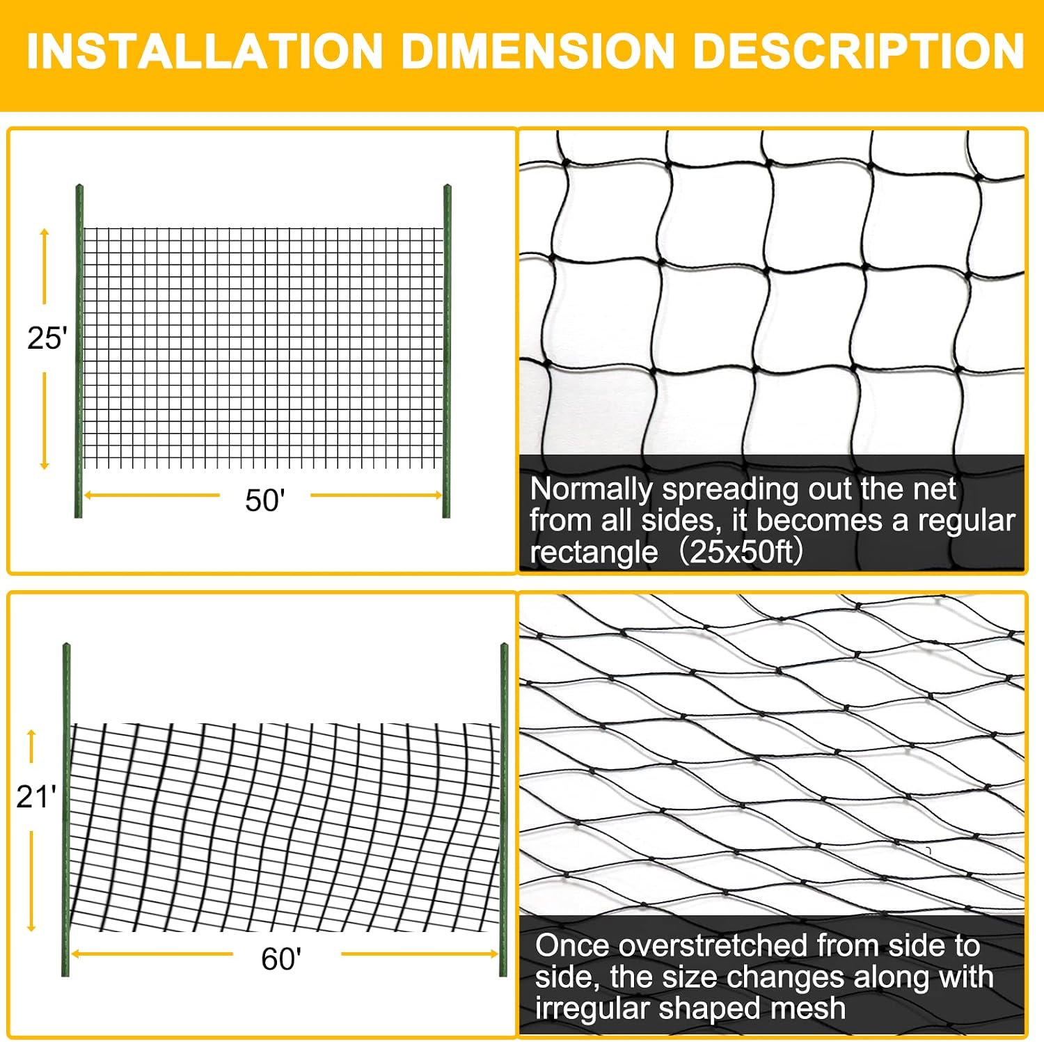 Bird Net 25'x50' with 1" Mesh Nylon Bird Netting for Garden, Poultry Netting Heavy Duty Aviary Netting Chicken Coop