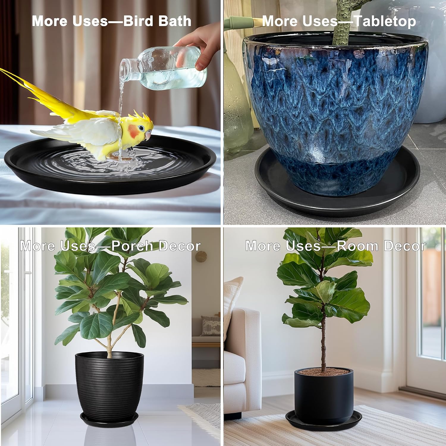 Flower Pot Saucer 12 Inch - Ceramic Plant Saucer for Outdoors Plant Drip Tray for Pots Indoor No Holes Large Plant