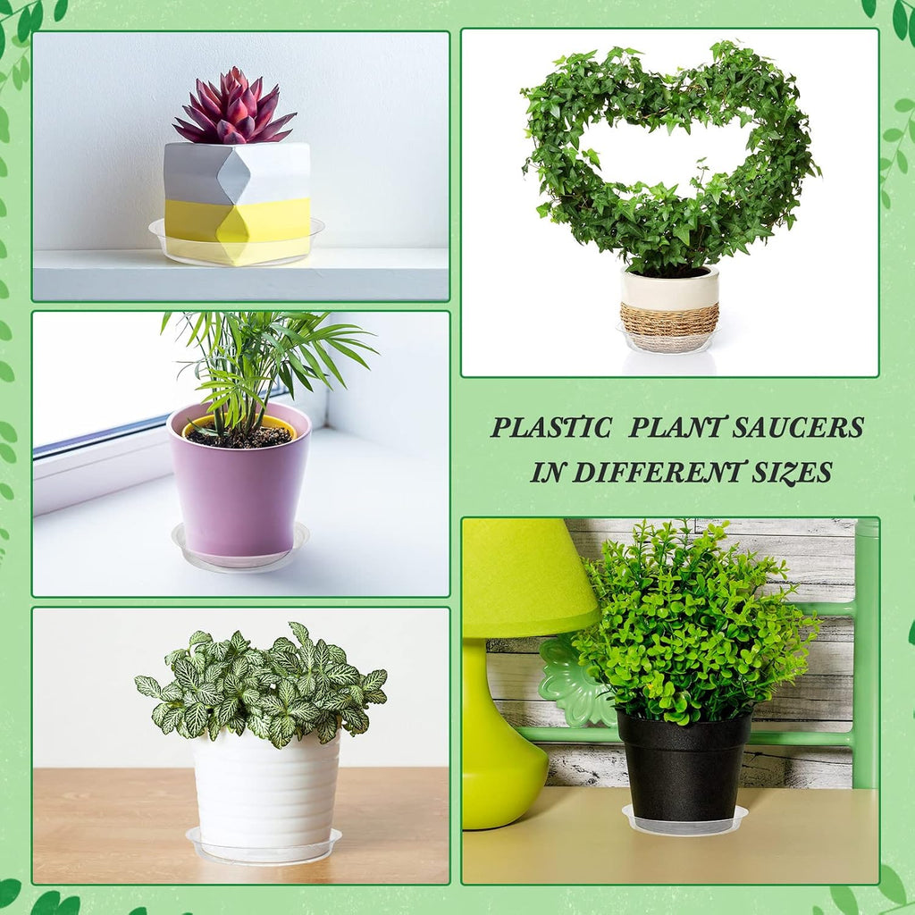 Marsui 50 Pack 4/6/8/10/12 Inch Plant Saucer Clear Plastic Plant Trays | 5 Sizes Fit Pots, Round Waterproof Drip Plate