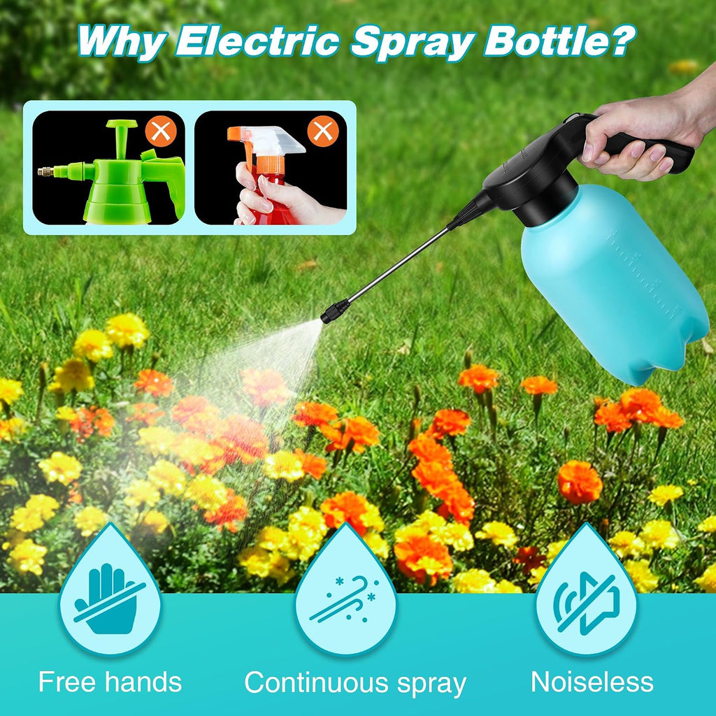 0.5 Gallon Electric Spray Bottle Plant Mister Blue Style | Rechargeable Battery Powered Sprayer with Adjustable Spout
