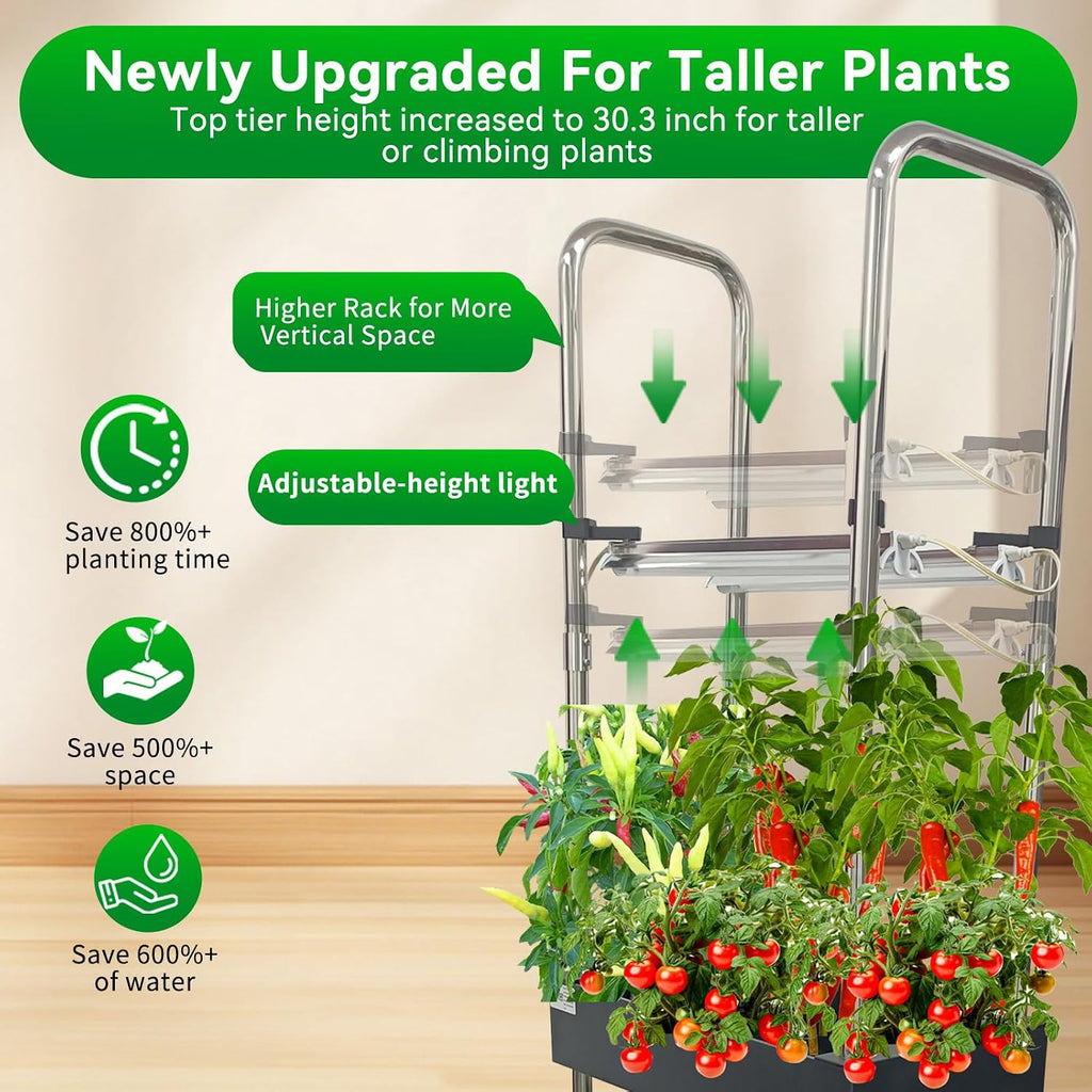 60 Pod Vertical Hydroponic System, Indoor Smart Garden | Full spectrum LED lights, auto water pump, 60 pod vertical