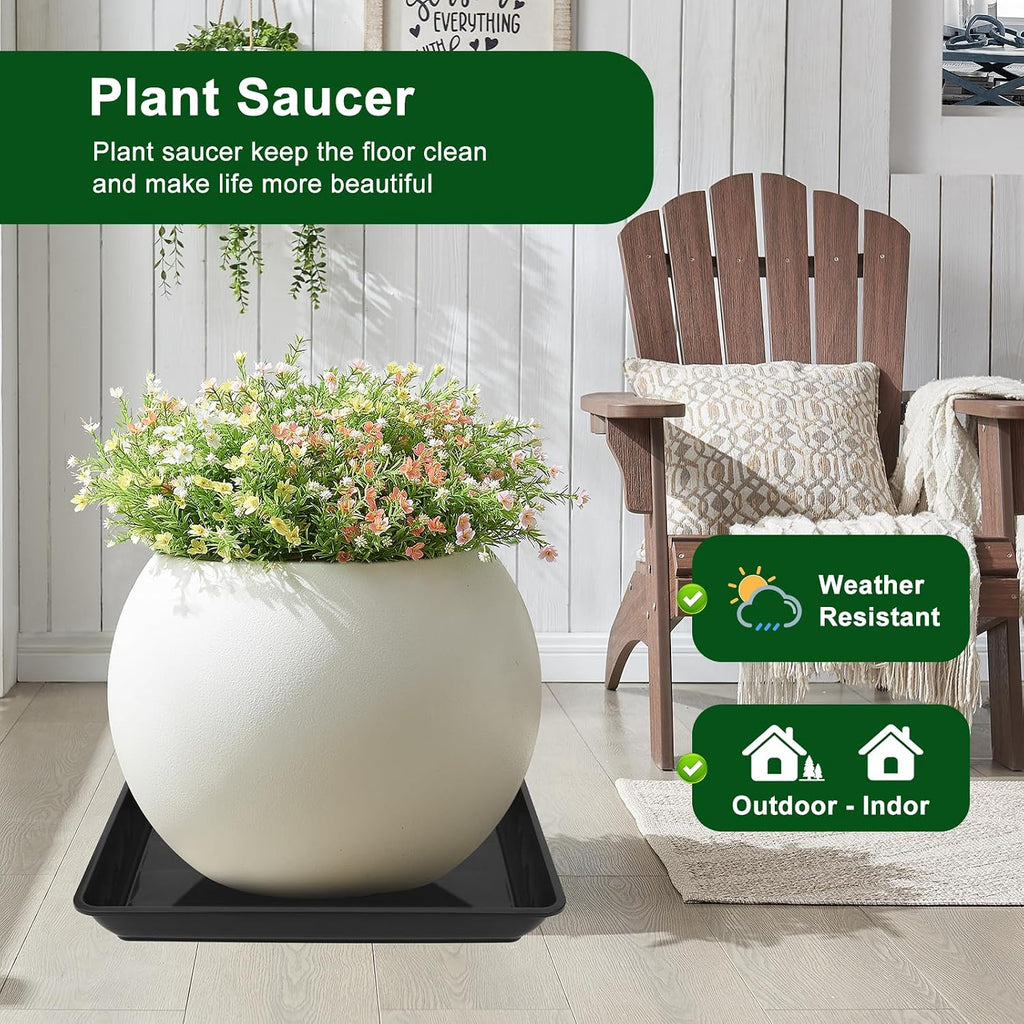 3 Pack 14 Inch Square Plant Saucer, Heavy Duty Plastic Plant Drip Trays for Pots, Durable Flower Pot Saucers for Indoor