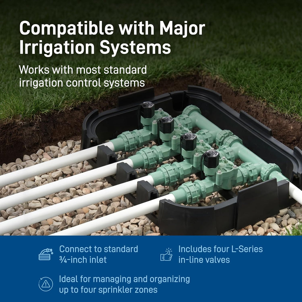 Orbit 57257 4-Valve Preassembled Sprinkler Manifold – Easy Install, Smart Controller Compatible, Works with PVC & Poly