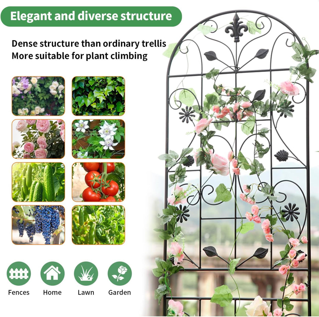 70.8" Metal Garden Trellis for Climbing Plants, 2 Pack Black | Rustproof steel lattice supports roses, clematis