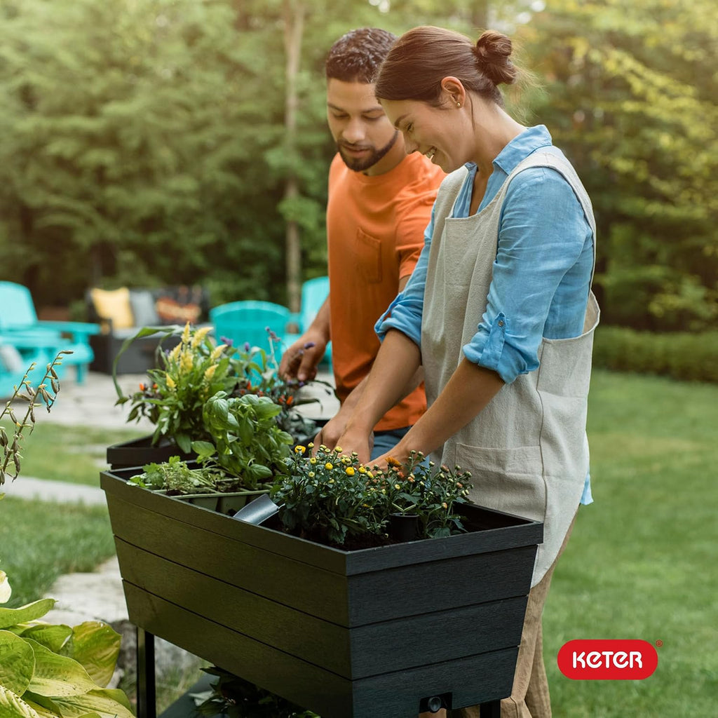 Keter Urban Bloomer 12.7 Gallon Raised Garden Bed and Outdoor Herb Garden Planter with Self Watering Gauge and Drainage