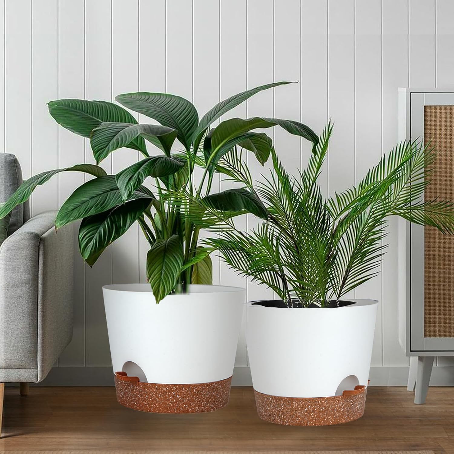 SwinDuck 12inch Large Self Watering Plant Pot, Plastic Cylinder Planter with 60Oz Deep Reservoir and Saucer for Indoor