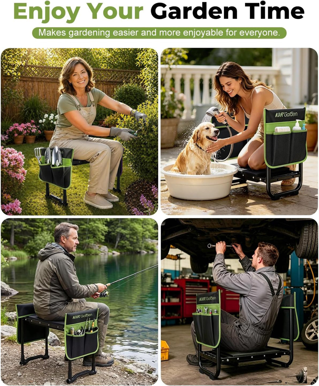 Garden Stool & Kneeler 7-Piece Set with 3 Aluminum Tools, Double-Layer Tote Bag & 2 Side Pouches - Foldable Gardening