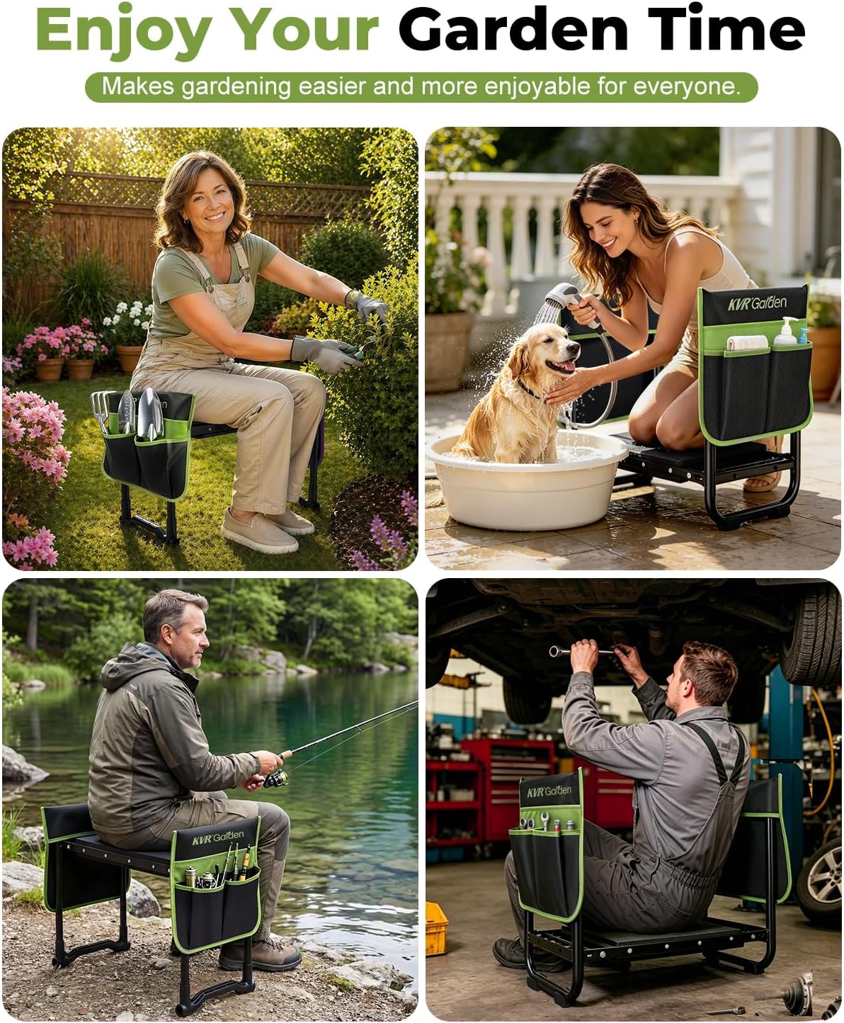 Garden Stool & Kneeler 7-Piece Set with 3 Aluminum Tools, Double-Layer Tote Bag & 2 Side Pouches - Foldable Gardening