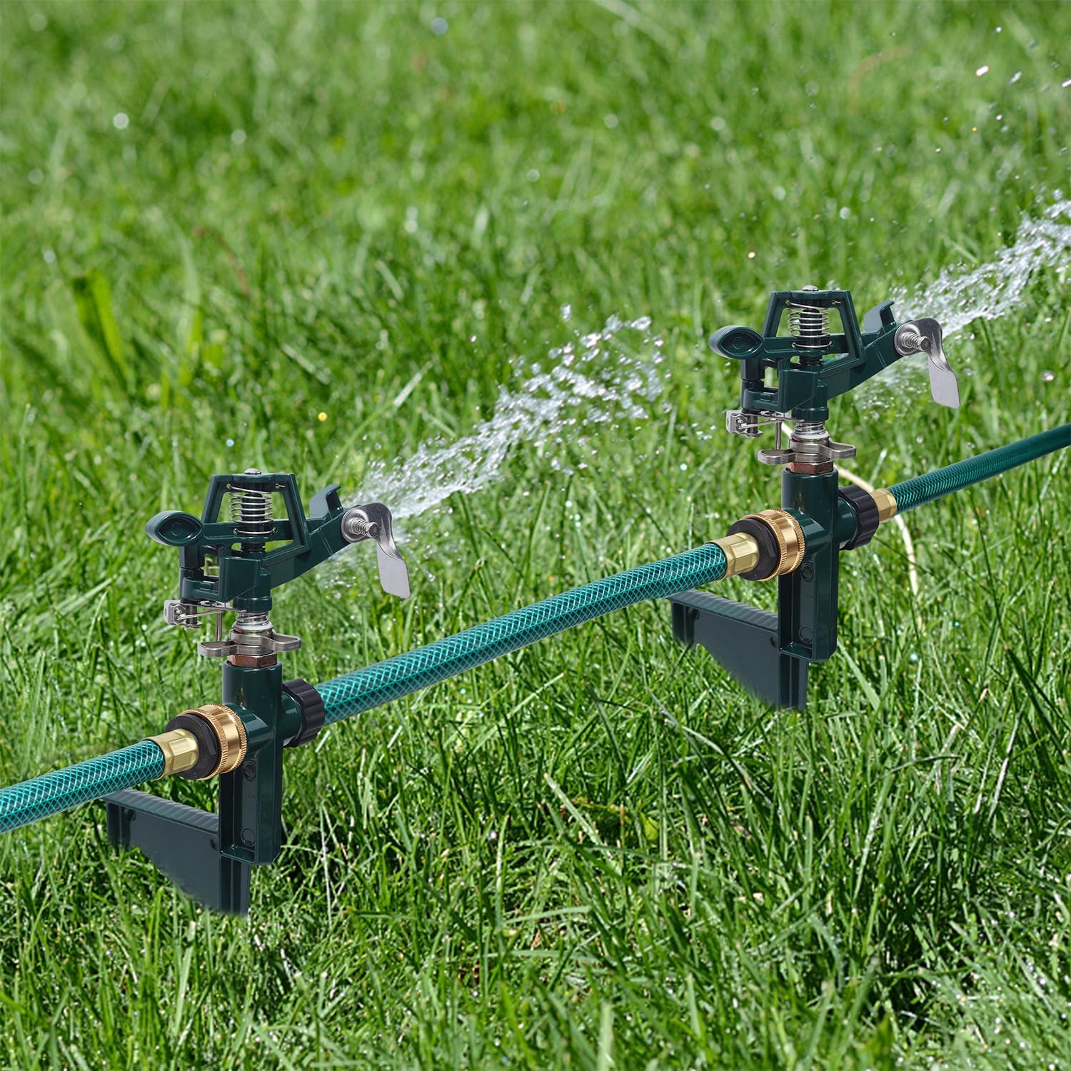 Biswing 2 Pack Impact Sprinkler Head on Metal Step Spike, Heavy Duty Zinc Alloy Lawn Sprinkler, Adjustable Coverage