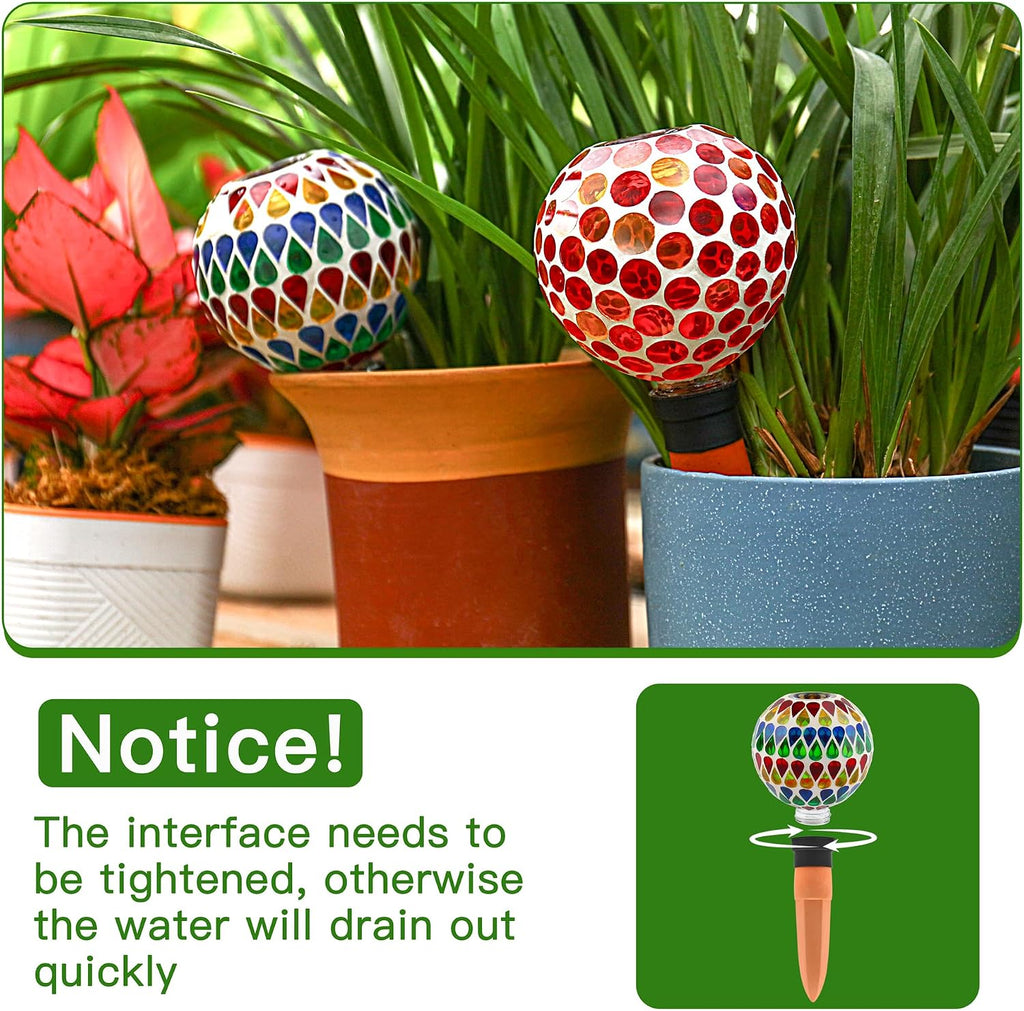 SAVENNA Mosaic Plant Watering Globes with Terracotta Spikes, 17oz Glass Self Watering Globes for Indoor & Outdoor
