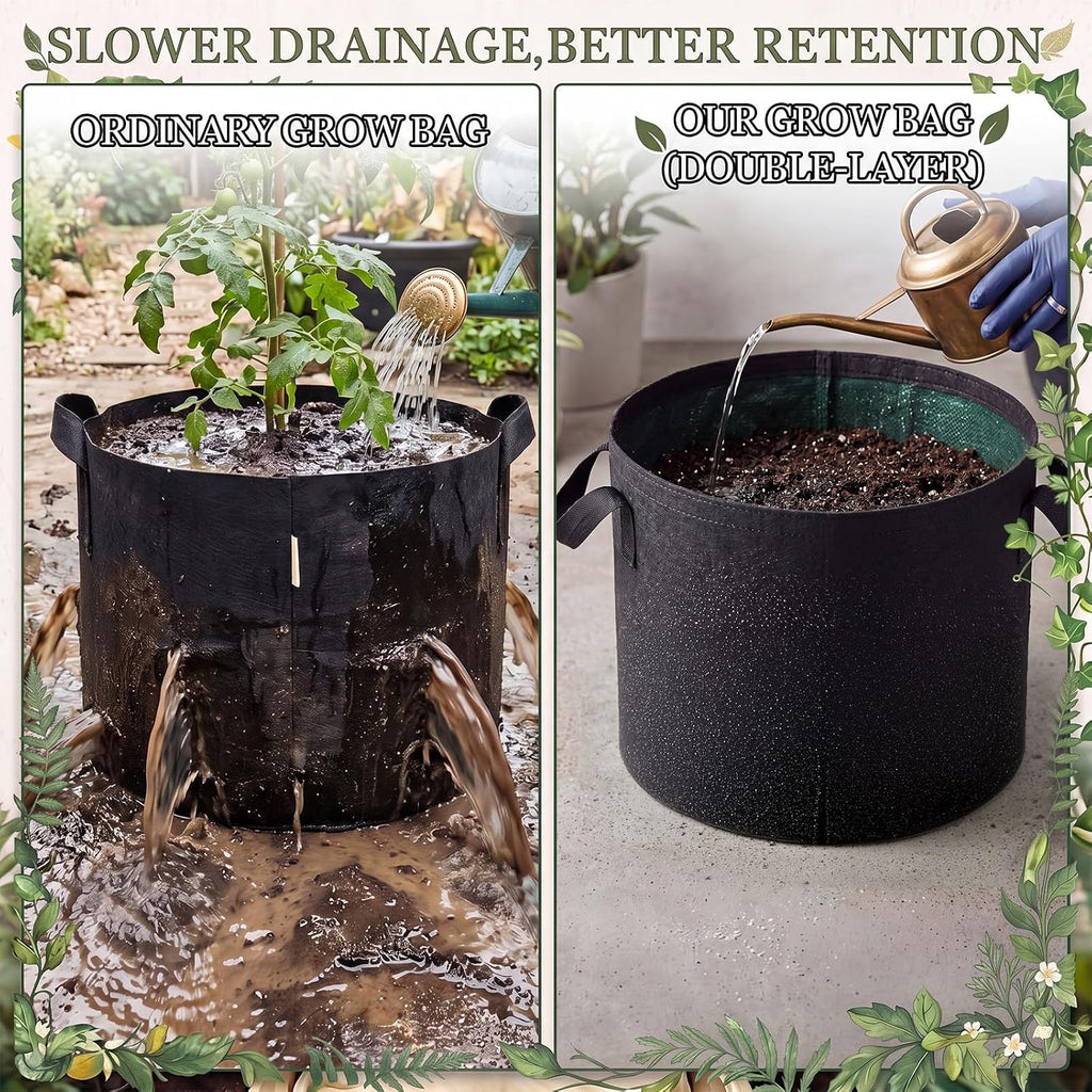 Gilprop [Upgraded Double Layer Grow Bags with Water-Resistant Lining (3x5Gal + 2x7Gal) Fabric Pots with Removable