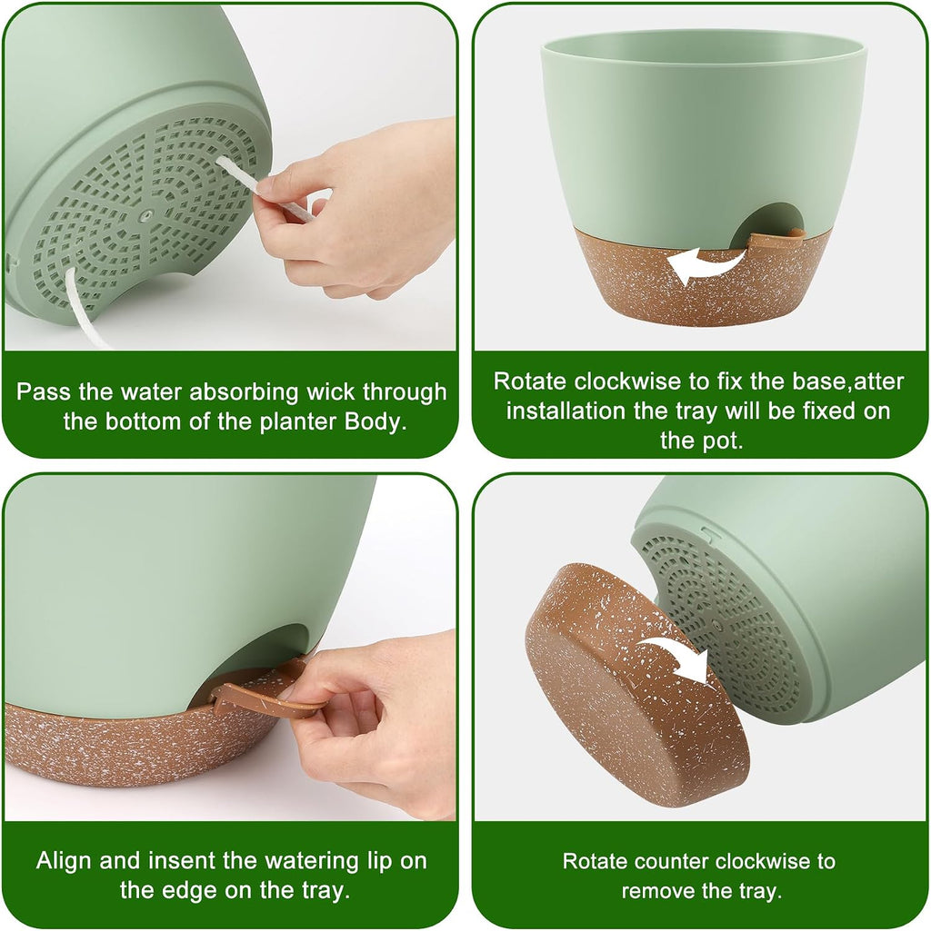 QRRICA Plant Pots 10/9/8/7.5/7 Inch Self Watering Pots, Set of 5 Plastic Planters with Drainage Holes and