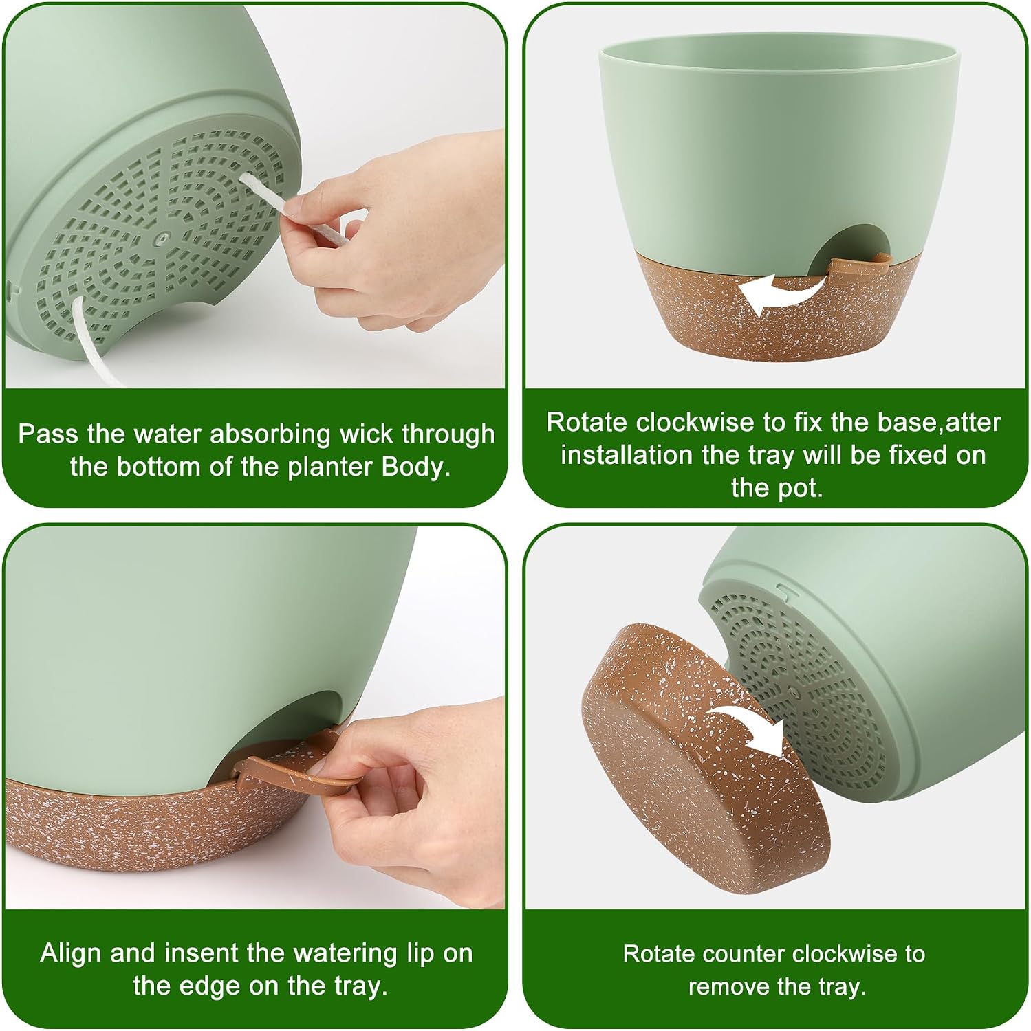 QRRICA Plant Pots 10/9/8/7.5/7 Inch Self Watering Pots, Set of 5 Plastic Planters with Drainage Holes and