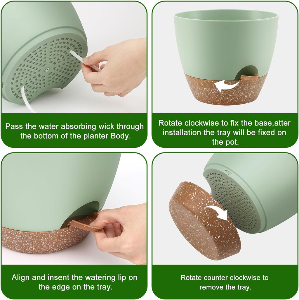 Plant Pots 12/10/9 Inch Self Watering Pots, Set of 3 Plastic Planters with Drainage Holes and Saucers,Plastic Flower