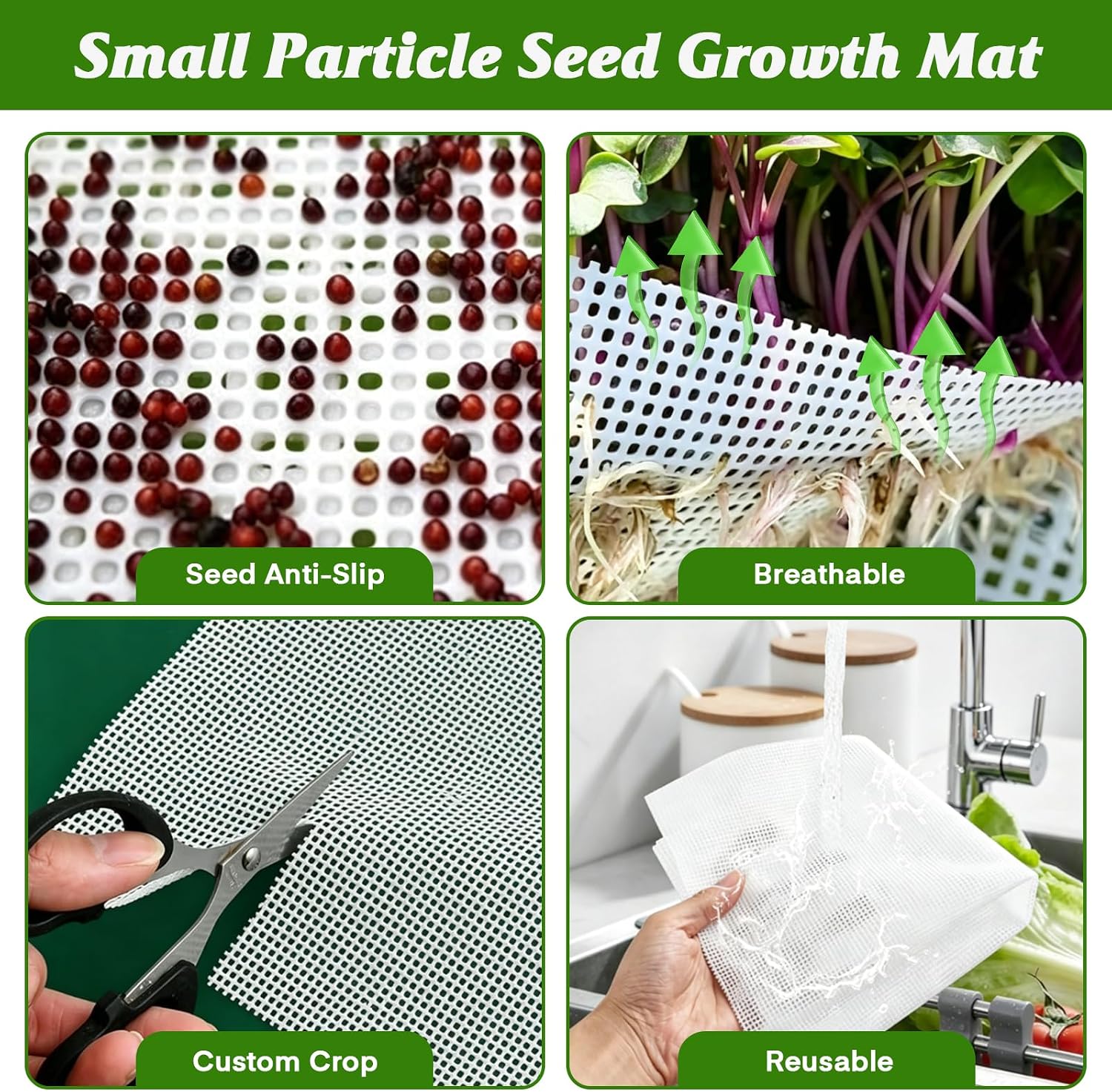 3 Pack Microgreens Growing Trays with Drain Holes, Acrylic Germination Trays with Silicone Mats and Spray Bottle, BPA