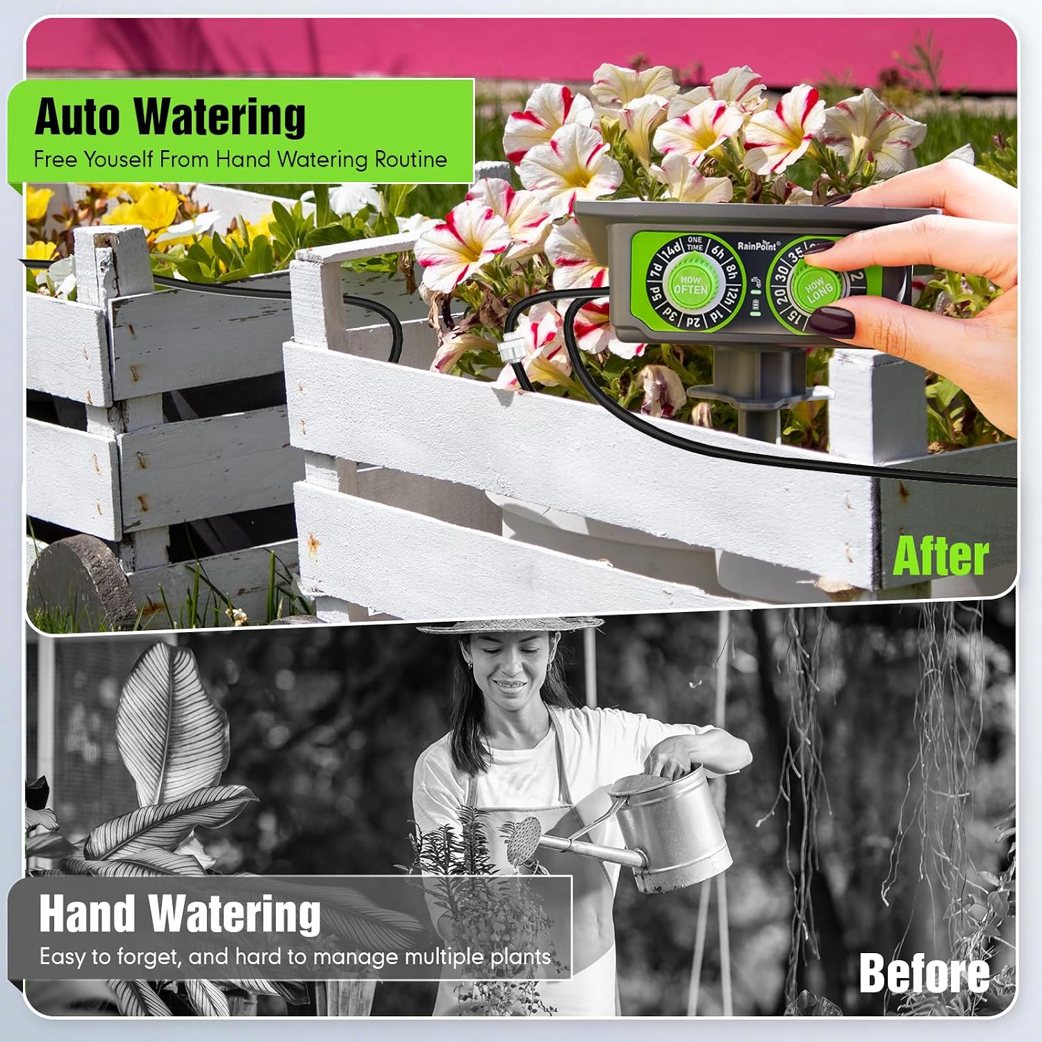 RAINPOINT Easy-Setup Solar Drip Irrigation System Outdoor & Indoor, Automatic Plant Waterer Device Kit