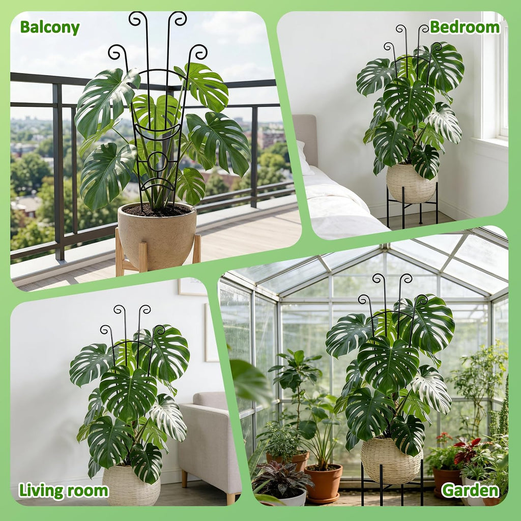 Monstera Plant Support - 4-Pack of 32.6" Tall Plant Trellis Stakes for Large Indoor Vines | Adjustable Dual Pole Frame