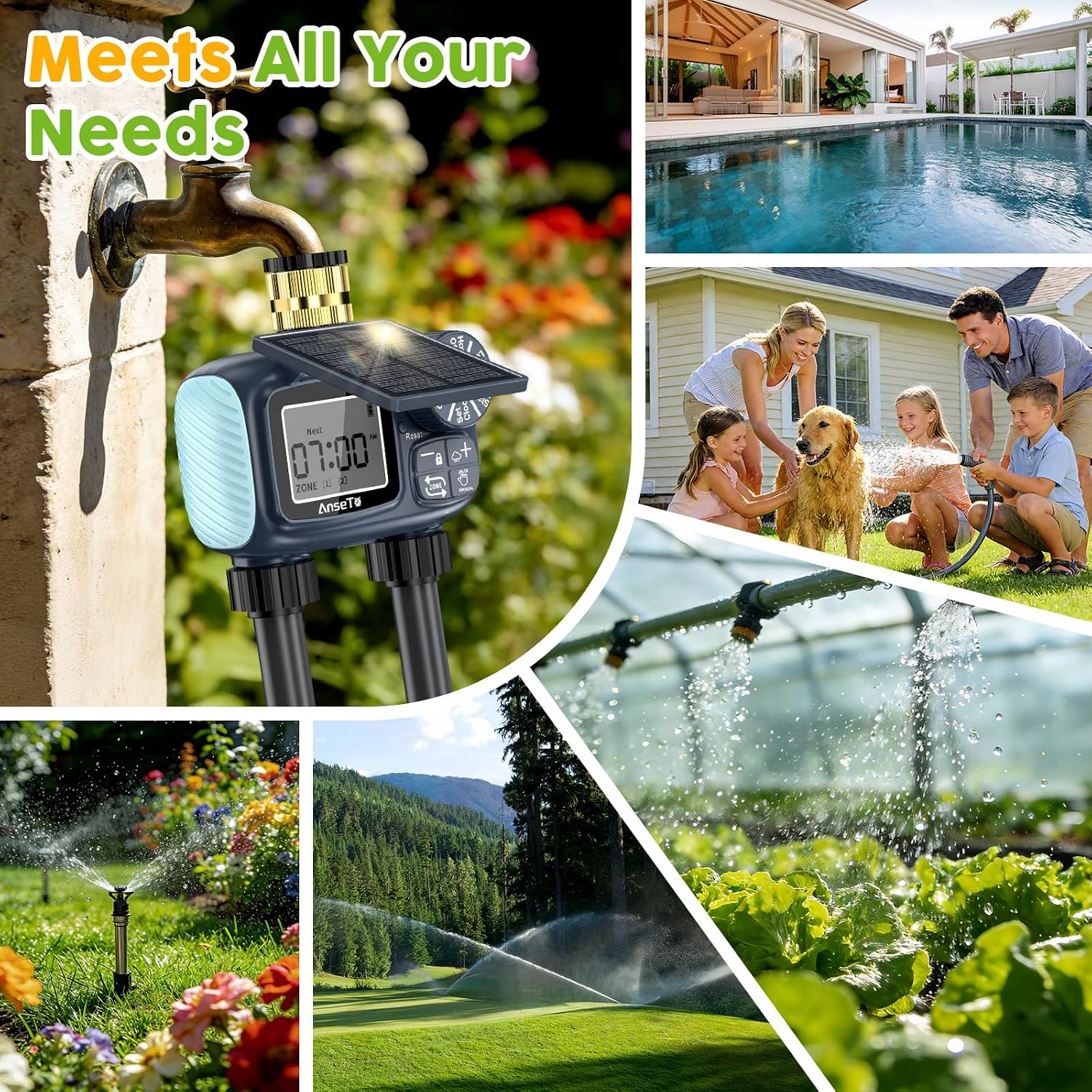 Solar Sprinkler Timer,2 Zone Brass Inlet Water Timer for Garden Hose | Programmable Intelligent Automatic Plant