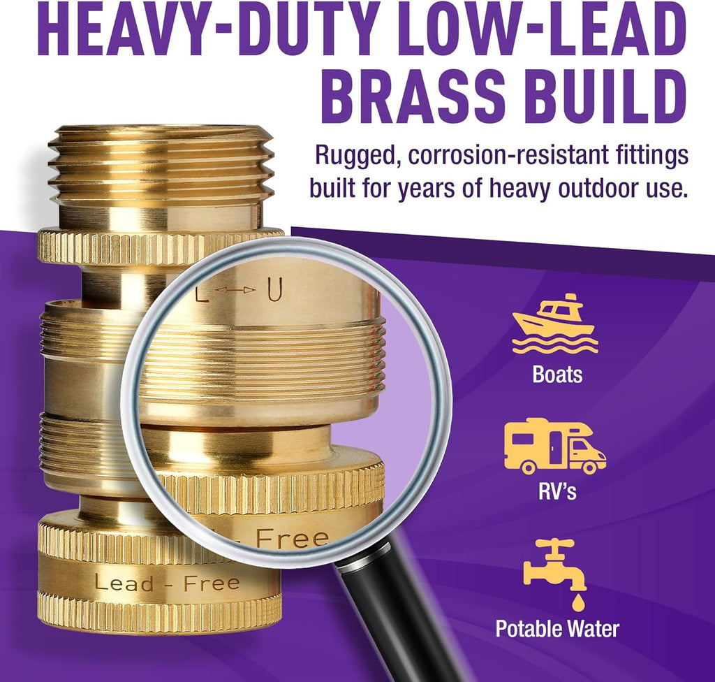 Low Lead Locking Garden Hose Quick Connect Fittings ¾ Inch GHT Solid Brass Leak Proof to 200 PSI Heavy Duty