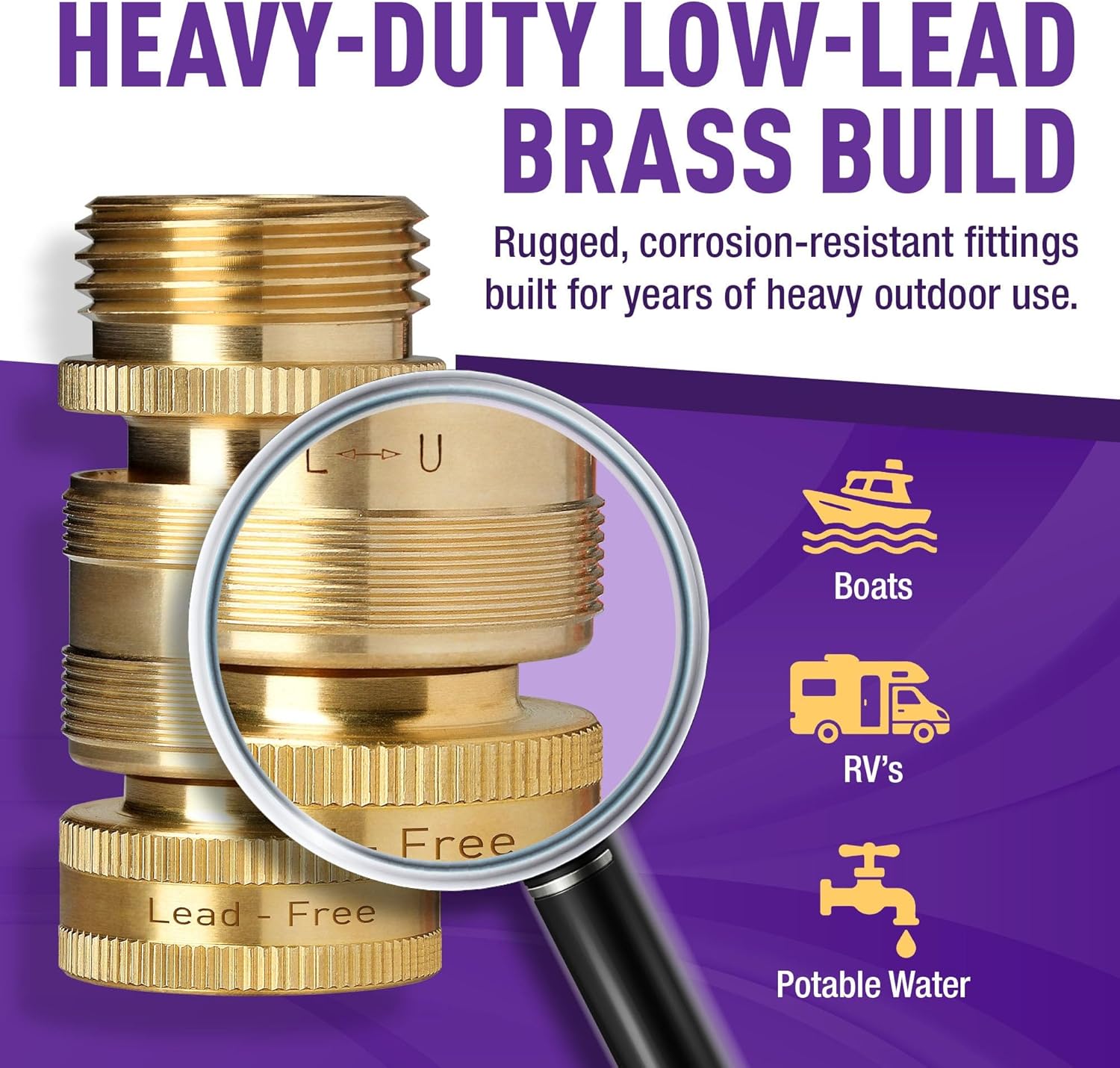 Low Lead Locking Garden Hose Quick Connect Fittings ¾ Inch GHT Solid Brass Leak Proof to 200 PSI Heavy Duty