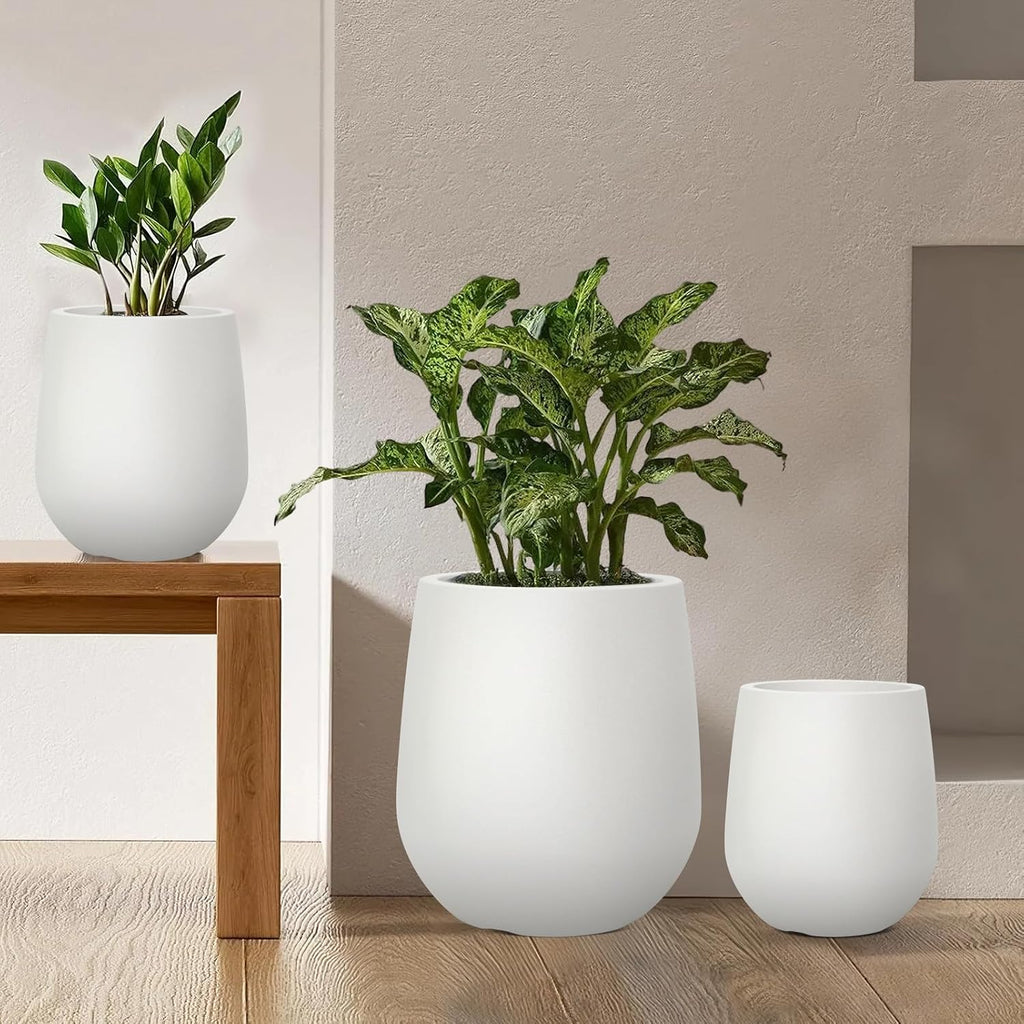 16.9" H Large Tall Plastic Planter w/ Drainage Holes and Plug, Chalk Beige | Indoor/Outdoor Use, UV/Weatherproof