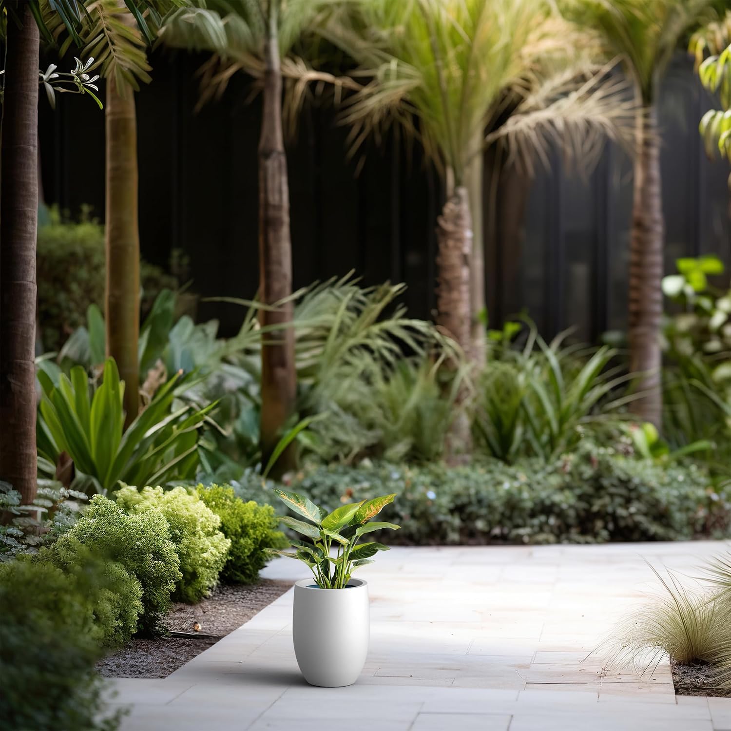 Kante Small Round Curved White Concrete Planter 9.1" Dia, Outdoor | Rubber Plug for Indoor, Drainage for Garden